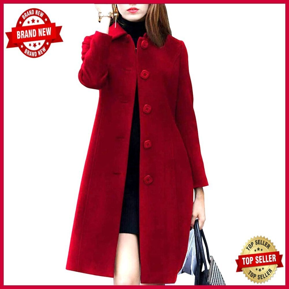 Slim Fit Wool Blend Coat Knee Length Button Down Lapel Dry Clean Only